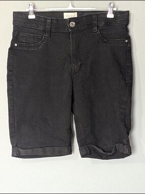 ANGELS Women's Black Denim Bermuda Shorts Minimalist Streetwear Indie Sleaze